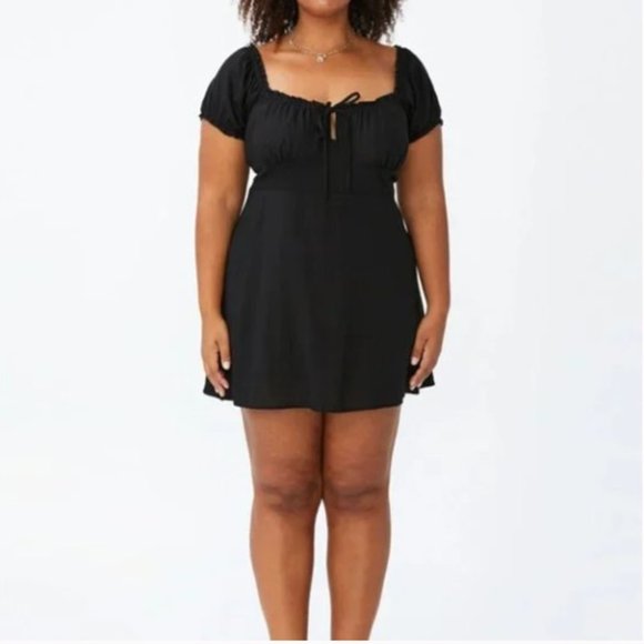 Cotton On Curve Milly Linen-Blend Sweetheart Puff Sleeve Mini Dress - NEW - Picture 2 of 11